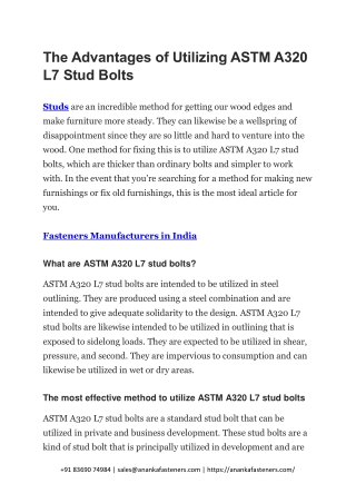 The Advantages of Utilizing ASTM A320 L7 Stud Bolts