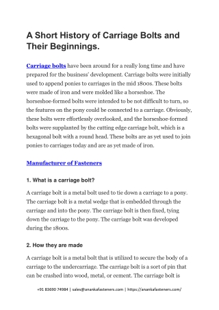 A Short History of Carriage Bolts and Their Beginnings.