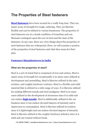 The Properties of Steel fasteners