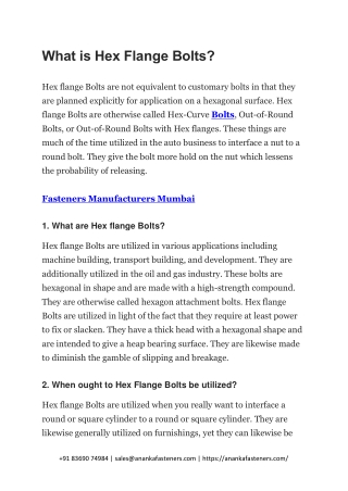 What is Hex Flange Bolts