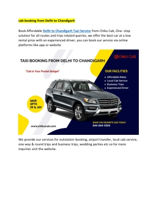 cab booking from Delhi to Chandigarh