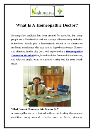 Homeopathic Doctor in Mumbai Call- 912226741516