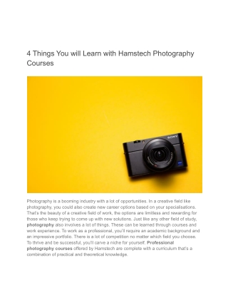 4 Things You will Learn with Hamstech Photography Courses