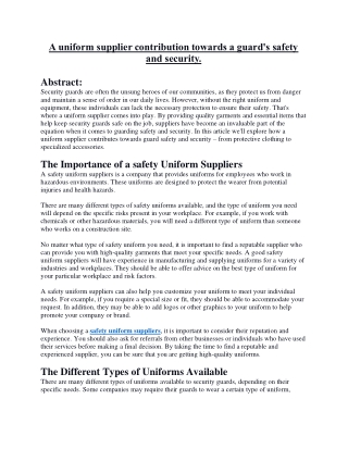 A Uniform Supplier Contribution Towards A Guard's Safety And Security