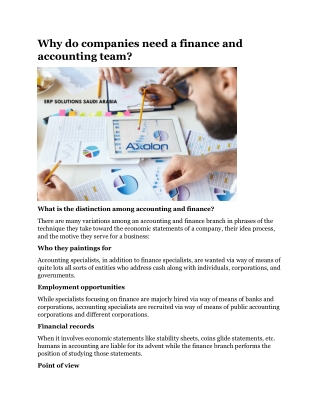 Why do companies need a finance and accounting team