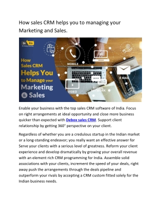 How sales CRM helps you to managing your Marketing and Sales