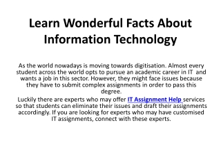 Learn Wonderful Facts About Information Technology