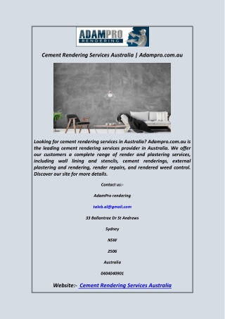 Cement Rendering Services Australia Adampro.com.au
