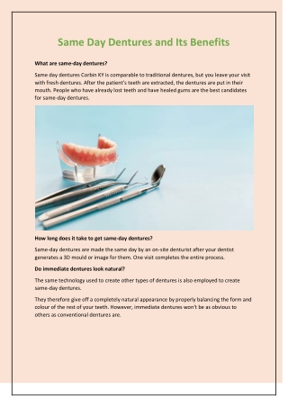 Same Day Dentures and Its Benefits