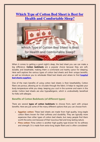 Which Type of Cotton Bed Sheet is Best for Health and Comfortable Sleep?