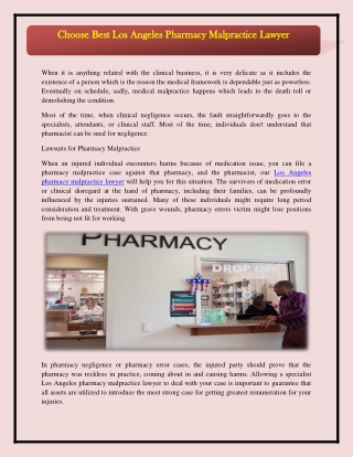 Choose Best Los Angeles Pharmacy Malpractice Lawyer