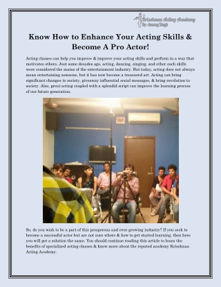 Acting classes in Delhi