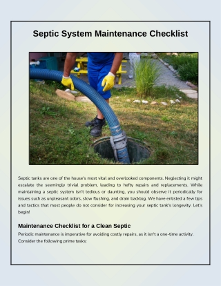 A Brief Note Regarding Septic System Maintenance