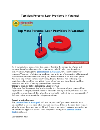 Top Most Personal Loan Providers in Varanasi