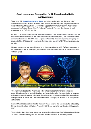 Great honors and Recognition for N. Chandrababu Naidu Achievements