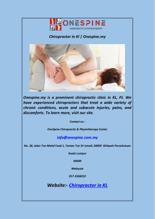 Chiropractor in Kl  Onespine.my