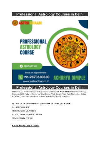 Professional Astrology Courses in Delhi  91-9873530830