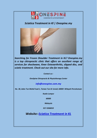 Sciatica Treatment in Kl  Onespine.my