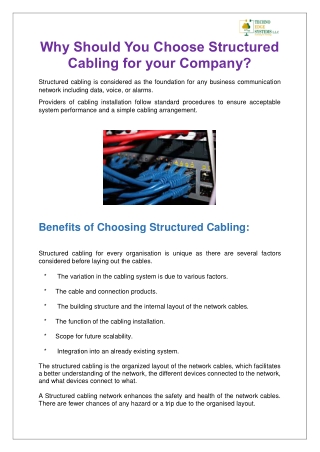 Why Should You Choose Structured Cabling for your Company