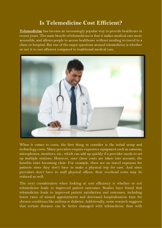 Is Telemedicine Cost Efficient