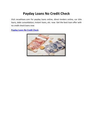 Payday Loans No Credit Check