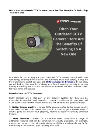 Ditch Your Outdated CCTV Camera: Here Are The Benefits Of Switching To A New One