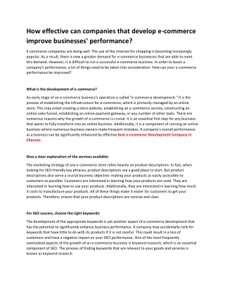 How effective can companies that develop ecommerce improve businesses performance