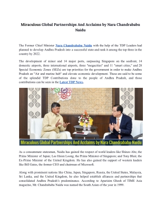 Miraculous Global Partnerships And Acclaims by Nara Chandrababu Naidu