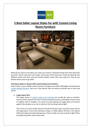 Stosa Kitchen Store New York - 5 Best-Seller Layout Styles for with Custom Living Room Furniture