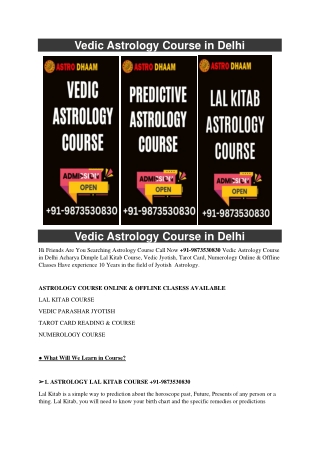 Vedic Astrology Course in Delhi  91-9873530830