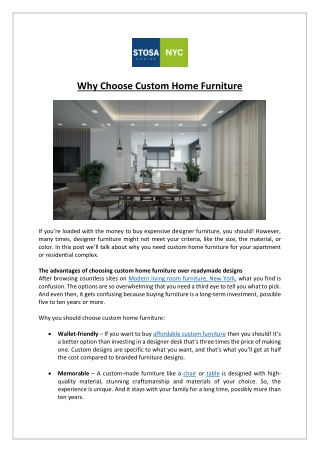 Stosa Kitchen Store New York - Why Choose Custom Home Furniture