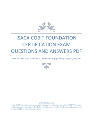 ISACA COBIT Foundation Certification Exam Questions and Answers PDF