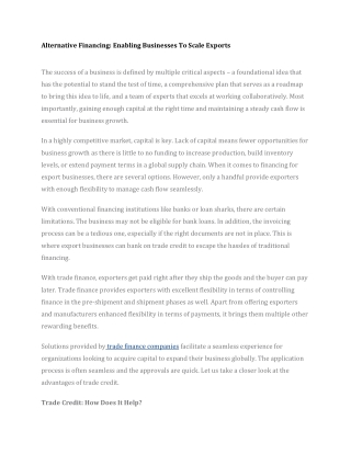 Alternative Financing - Enabling Businesses To Scale Exports