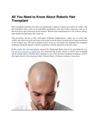 All You Need to Know About Robotic Hair Transplant