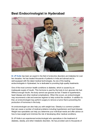 Best Endocrinologist in Hyderabad | Dr. Jp Kotla