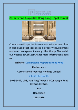 Cornerstone Properties Hong Kong | Cphl.com.hk