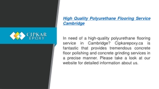 High Quality Polyurethane Flooring Service Cambridge  Cipkarepoxy.ca