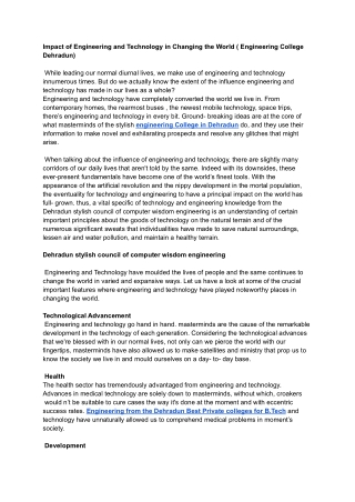 Impact of Engineering and Technology in Changing the World ( Engineering College
