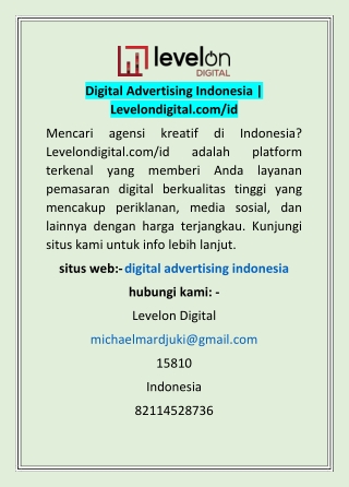 Digital Advertising Indonesia | Levelondigital.com/id