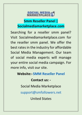 Smm Reseller Panel | Socialmediamarketplace.com