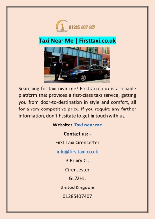Taxi Near Me | Firsttaxi.co.uk