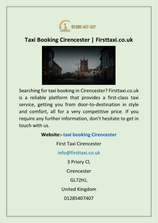 Taxi Booking Cirencester | Firsttaxi.co.uk