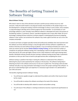 The Benefits of Getting Trained in Software Testing