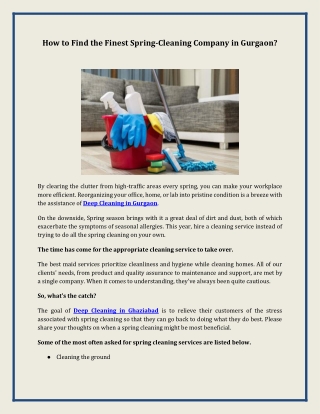 How to Find the Finest Spring Cleaning Company in Gurgaon