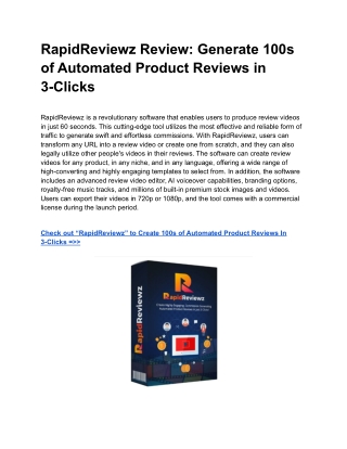 RapidReviewz: Generate 100s of Automated Product Reviews in 3-Clicks