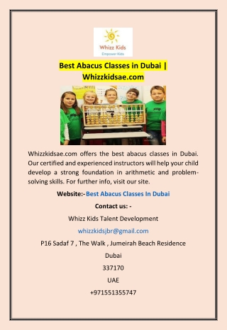 Best Abacus Classes in Dubai | Whizzkidsae.com