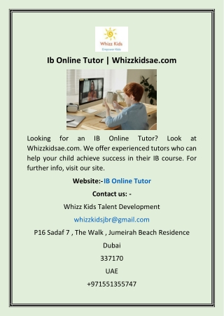 Ib Online Tutor | Whizzkidsae.com