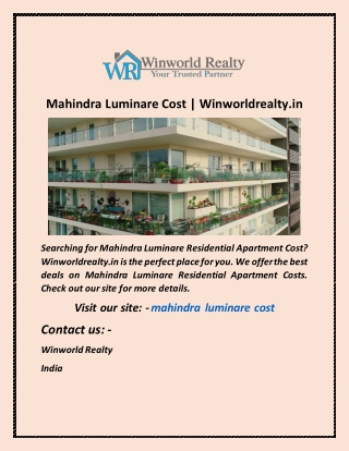 Mahindra Luminare Cost  Winworldrealty in