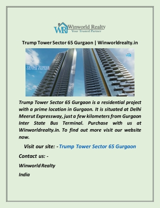 Trump Tower Sector 65 Gurgaon Winworldrealty in