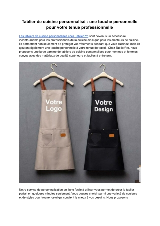 Tablier de cuisine personnalisé  une touche personnelle pour votre tenue professionnelle